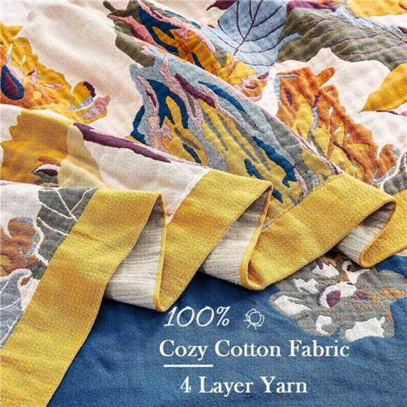 Boho Throw Blanket 100 Percent Cotton Ultra Soft Bed Quilt Farmhouse Decor Yello - Picture 6 of 7